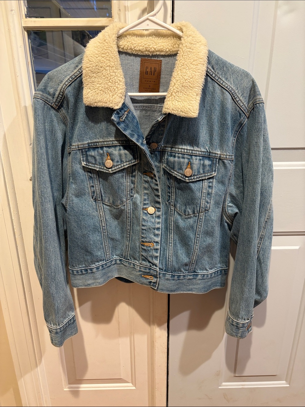 GAP Light Blue Denim Jacket with Cream Sherpa Collar